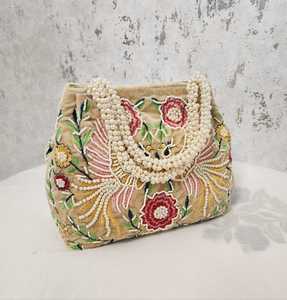 Bolso Mini de Terciopelo con Perlas y Flores Vintage, Bolsa Bordada para Fiesta, Boda, Regalo, Hecho a Mano, Terciopelo Beige - Product Image 2