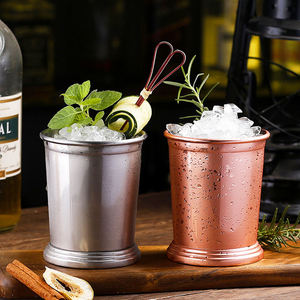 Vaso Mint Julep de Cobre Antiguo, Vaso para Cócteles de Acero Inoxidable Cepillado, Vaso de Metal Vintage para Bourbon con Base, Utensilios de Bar - Product Image 6