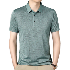 Polo de Manga Corta para Hombre, Estampado Geométrico, Tejido Transpirable, Estilo Casual, Azul Claro, con Patrón - Product Image 2