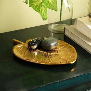 Bandeja Decorativa con Hojas Doradas para Decoración del Hogar, Plato de Servir de Aluminio con Diseño de Hojas - Product Image 3