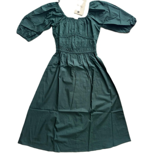 Square Neck A-Line Midi <b>Dress</b> Cap Sleeve <b>Elastic</b> Waist Loose Fit Solid Color Breathable Woven Cotton Casual Summer <b>Dress</b> - Product Image 5