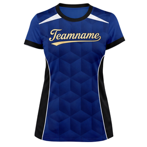 Camiseta de Fútbol Personalizada para Mujer, Diseño Geométrico Azul, Manga Corta, Transpirable, de Secado Rápido, Uniforme de Equipo para Chicas - Product Image 2