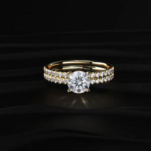 Anillo de Diamantes Redondos Solitarios con Doble Aro, Anillo de Regalo de Cumpleaños, Anillo de Regalo de Aniversario, Anillo de Regalo de San Valentín para una Persona Especial - Product Image 1