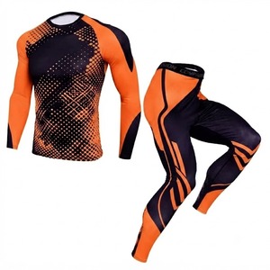 Premium Quality <b>Men's</b> Training Tracksuit Workout Activewear Orange <b>Compression</b> Set Long Sleeve Rash Guard <b>Tights</b> Fitness Gym - Product Image 1