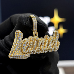 <b>Custom</b> Raised Script <b>Name</b> Pendant 925 Sterling Silver VVS Moissanite Fully Iced Hip Hop <b>Necklace</b> Gold Plated Jewelry Unisex - Product Image 5