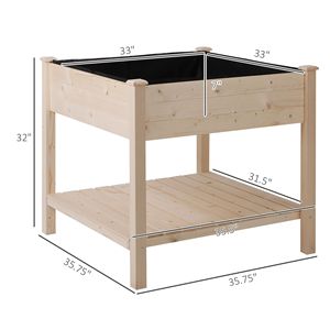 "2-Tier 36x36" Elevated Wooden <b>Planter</b> <b>Box</b> with Shelf for Vegetables Flowers Herbs-Sturdy Fir" - Product Image 3