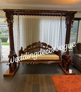 Mehndi Haldi <b>Wedding</b> Jhula Swing Wooden Carved Bench Seating <b>Frame</b> for Stage Decor Indian Mandap Event Furniture Set - Product Image 5