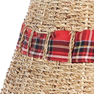 Rustic Woven Seagrass Christmas Tree Collar with <b>Red</b> Plaid <b>Ribbon</b> Tree Base Cover - Product Image 5