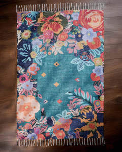 Tapis rectangulaire en polyester à franges, tissé à plat, motif floral, fabriqué à la machine, adapté aux animaux domestiques, style moderne pour salon et décoration intérieure - Product Image 1
