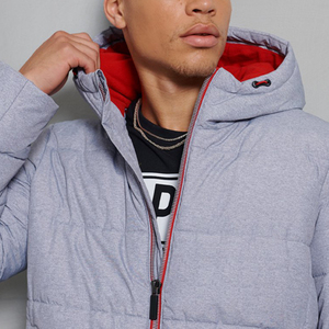 Best Selling Men's Canvas Puffer <b>Jacket</b> Zipper up Stand Collar Gray and White Color Winter Fashion Windproof Breathable - Product Image 5