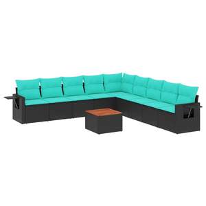 Ensemble de canapés de jardin en polyrotin noir, 10 pièces, avec coussins - Product Image 2