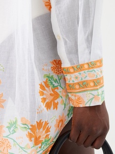 Colorful Cotton Cover-Up by the <b>Pool</b> White Shirt with Yellow Marigold Embroidery Sexy Casual A-Line Summer Eco-Friendly Dress - Product Image 3