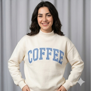 Small Batch Customization <b>Women</b> High Neck Sweatshirt Gingham Fabric Patchwork Embroidery Logo Premium Blank Fleece <b>Winter</b> <b>Tops</b> - Product Image 5
