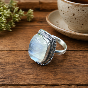 Anillo de Plata de Ley 925 con Piedra Lunar Arcoíris Natural, Estilo Boho, Chapado en Oro Rosa y Oro Amarillo, Regalo para Fiestas - Product Image 2