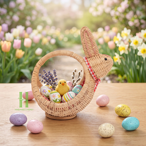 Handmade Woven Baskets With Handle Customize Sizes Variety Colors For Easter Decorations and Home Decor From Vietnam Wholesale - Product Image 5