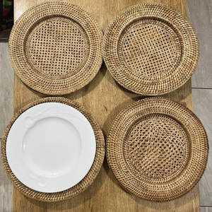 Round Rattan Charger Plate 13 Inch Natural <b>Wicker</b> Decorative Tray for Restaurant Hotel Table Setting - Product Image 2