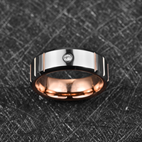 Poya 8mm Hochwertiger Weißer CZ-Stein Inlay Roségold Wolframring mit Abgeschrägten Kanten für Herren Ehering Komfortabler Sitz