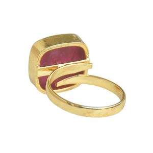 Laxmi Jewellers Geometric <b>Cocktail</b> <b>Ring</b> Natural Ruby Cushion Stone 18K <b>Gold</b> Plated Bezel Setting Women's Fine Jewelry - Product Image 5