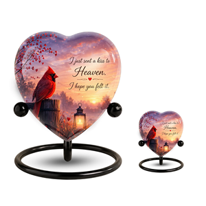 Urna con Forma de Corazón de Flor de Cerezo y Cardenal Rojo Real para Cenizas Humanas Adultas, Urna Ecológica y Hermosa con Base de Metal - Product Image 5