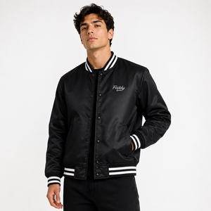 Blouson universitaire noir en satin de haute qualité pour homme avec logo personnalisé, style streetwear unisexe, blouson bomber de baseball, vente en gros 2026 - Product Image 4
