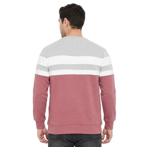 stylish crewneck sweatshirt features a modern tri-tone color-block design that combines <b>neutral</b> shades with a muted mauve accent - Product Image 2