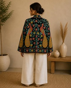 Chaqueta de Mujer con Estampado Floral de Pavo Real, Estilo Suzani, Vintage, Bohemia, Étnica, Kimono para Festivales, Prenda Exterior con Bordado Boho - Product Image 2