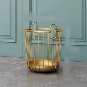 Modern <b>Gold</b> Metal Rolling Eco-Friendly Lightweight Laundry Basket Swivel Wheels Iron Laundry Hamper Hotel Bathroom Bedroom - Product Image 2