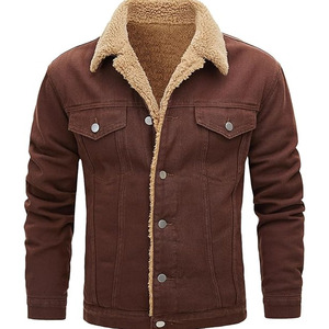 Men's Purple Denim Jacket Vintage Casual Turn-down Collar Regular Sleeve Solid Color Cotton Washed Breathable Winter Wear <b>Sherpa</b> - Product Image 3