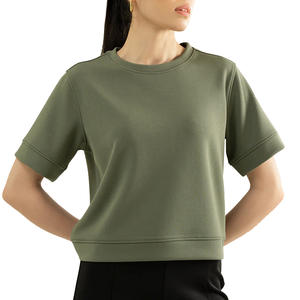 T-shirt décontracté pour femme, style actif, col rond, manches courtes, en coton doux, respirant, confortable, idéal pour l'été et le quotidien - Product Image 1