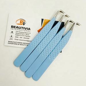 Pince à épiler professionnelle d'extension de cils en acier inoxydable, pointe pointue, forte adhérence, volume de bottes à revêtement bleu, vente en gros - Product Image 3