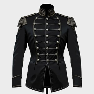 เสื้อแจ็คเก็ตทหารขนสัตว์สีดำ แต่งลายถักสีเงิน สไตล์โกธิคเรเจนซี - Product Image 1