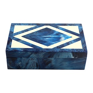 Caja de Joyería Rectangular de Madera con Acabado Lacado, Exterior Azul e Interior de Madera, Organizador de Almacenamiento para Dormitorio, Uso Decorativo - Product Image 4
