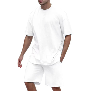 New Custom Design Men <b>White</b> Blank T Shirt <b>Set</b> Oversized Casual Sportswear Matching Shorts <b>2</b> <b>Piece</b> Outfit Stylish T Shirt <b>Set</b> - Product Image 1