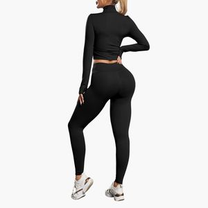 Conjunto Deportivo Sin Costuras Personalizado al por Mayor para Mujer – Top Deportivo y Leggings de Yoga de Cintura Alta - Product Image 4