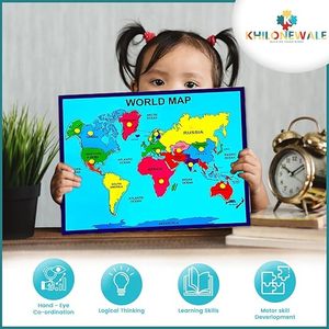 Puzzle de carte du monde en bois pour enfants Khilonewale avec poignées |   Jouets éducatifs pour garçons et filles |   Taille 30x38CM (Carte du monde) - Product Image 2