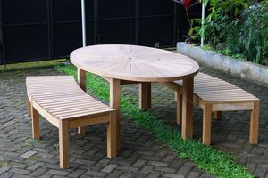 Table à manger ovale moderne 240 cm en teck massif non pliable avec plateau tournant finition soigneusement poncée modèle TAB21 pour usage extérieur - Product Image 5