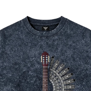 Mens Oversized Acid Wash Graphic <b>T</b>-<b>Shirt</b> Crew Neck Short Sleeve Drop Shoulder Vintage <b>Guitar</b> Feather Print Casual Streetwear - Product Image 5