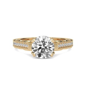 Bague vintage unique en diamant rond de 0,75 ct, diamant cultivé en laboratoire, en or jaune, blanc, rose et platine 18 carats - Product Image 2