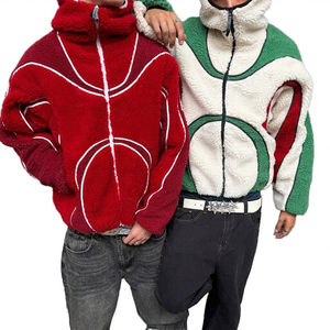 New Arrival Coated Casual <b>Thick</b> <b>Fleece</b> Breathable Zipper-Up Men's Loose Fit Color Block Warm Winter Hooded Sherpa <b>Jacket</b> - Product Image 4