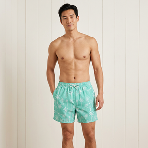 Shorts de Baño para Hombre, Color Verde Menta, con Estampado de Palmeras, Secado Rápido, Cintura con Cordón Ajustable, Estilo Casual - Product Image 3