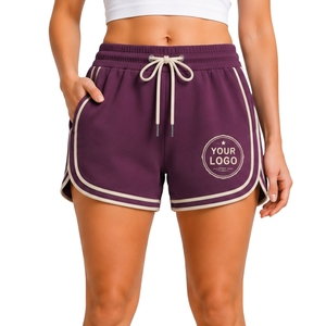 Purple <b>Womens</b> Athletic Running <b>Shorts</b> With Contrast Piping <b>Elastic</b> Drawstring <b>Waist</b> Custom Logo Gym Workout Fitness Training - Product Image 1