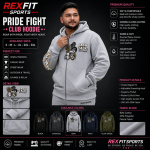 เสื้อฮู้ดซิปแบบมีลายกราฟิกสีเทาแบบกำหนดเอง REXFITSPORTS 2026 ผ้าฝ้ายผสมโพลีเอสเตอร์ ผ้าฟลีซ สตรีทแวร์ เสื้อสเวตเชิร์ตซิปเต็มตัว แบรนด์ส่วนตัว - Product Image 1