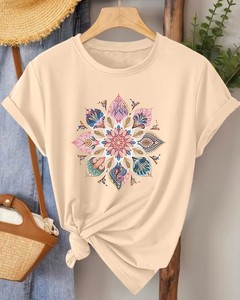 Women's 100% Cotton Knitted Crew Neck Short Sleeve T-<b>Shirt</b> Eco-Friendly Floral Solid Color Breathable Casual Spring Summer Wear - Product Image 1