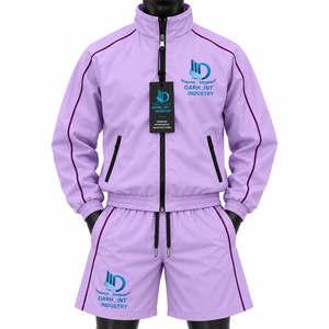 <b>Men's</b> <b>Purple</b> Windbreaker <b>Suit</b> Set Sporty Polyester Shorts Breathable Stand Collar Spring Wear - Product Image 1