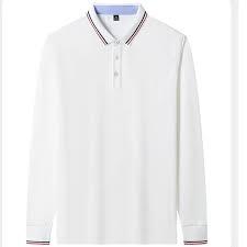 Polo à manches longues pour homme avec logo personnalisé, col contrasté, blanc, piqué performance, uniforme d'équipe décontracté, OEM - Product Image 2