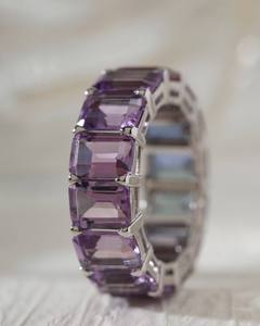 14K Solid Gold Emerald Cut <b>Garnet</b> Eternity Band <b>Ring</b> Claw Setting Trendy Unisex Wedding Anniversary Jewelry - Product Image 4