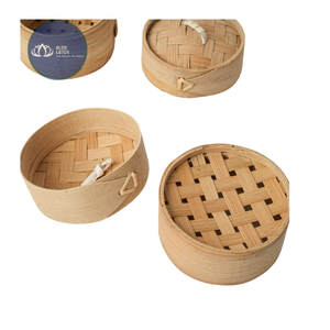 BEST SELLER Panier vapeur alimentaire en bambou naturel à 2 niveaux avec couvercle en verre, ustensile de cuisine - Product Image 1