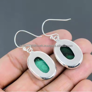 Malachite <b>Earrings</b> Dangle Drop <b>Earring</b> Oval <b>Earring</b> Green Malachite Gemstone Sterling Silver <b>Earring</b> Statement <b>Earring</b> Gift - Product Image 3