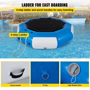 Trampolino Gonfiabile in PVC Blu e Bianco da 4 Metri con Scala, per Uso Ricreativo in Lago e Mare - Product Image 6