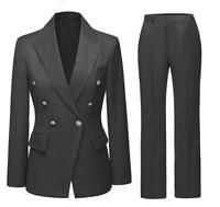 Dernier Style – Ensemble tailleur pantalon et blazer croisé en polyester mélangé pour femme – Tenue de travail formelle et professionnelle